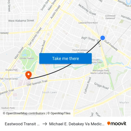 Eastwood Transit Center to Michael E. Debakey Va Medical Center map