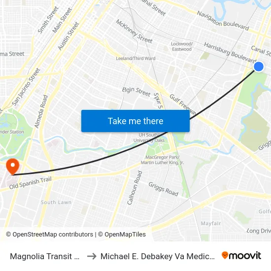 Magnolia Transit Center to Michael E. Debakey Va Medical Center map