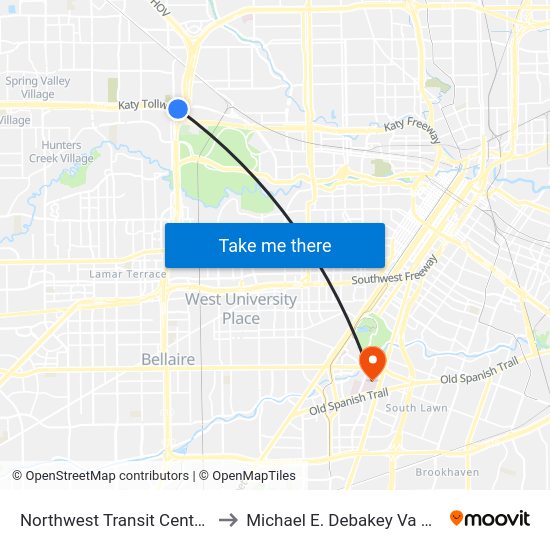 Northwest Transit Center - Platform 2 to Michael E. Debakey Va Medical Center map