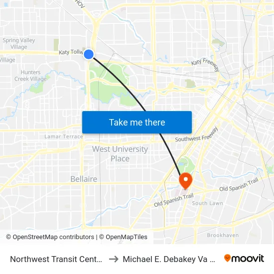 Northwest Transit Center - Platform 2 to Michael E. Debakey Va Medical Center map