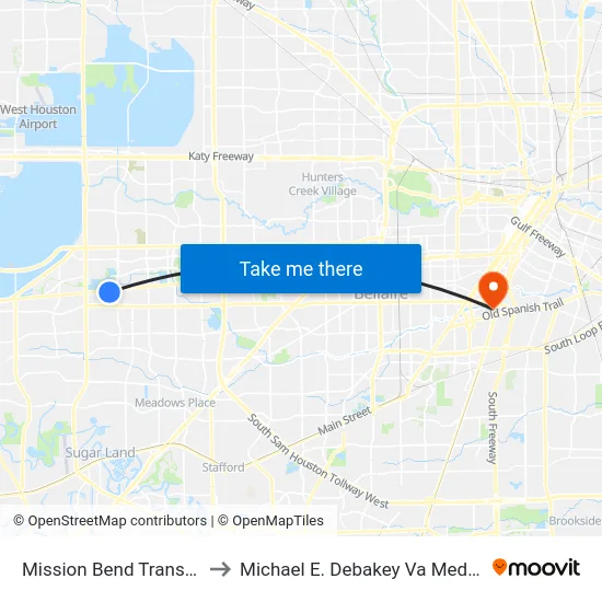 Mission Bend Transit Center to Michael E. Debakey Va Medical Center map