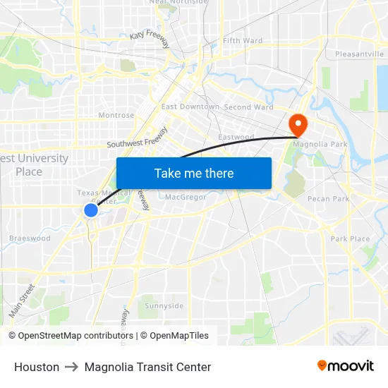Houston to Magnolia Transit Center map