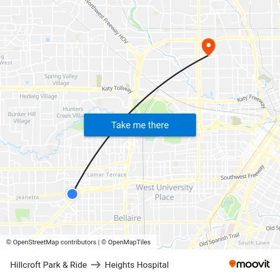 Hillcroft Park & Ride to Heights Hospital map