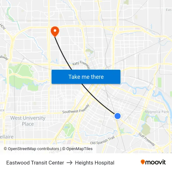 Eastwood Transit Center to Heights Hospital map