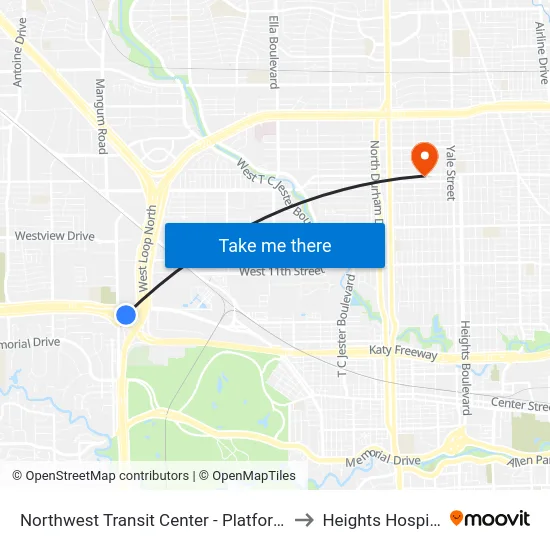 Northwest Transit Center - Platform 2 to Heights Hospital map