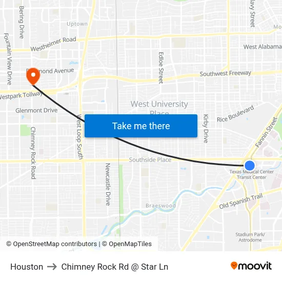 Houston to Chimney Rock Rd @ Star Ln map