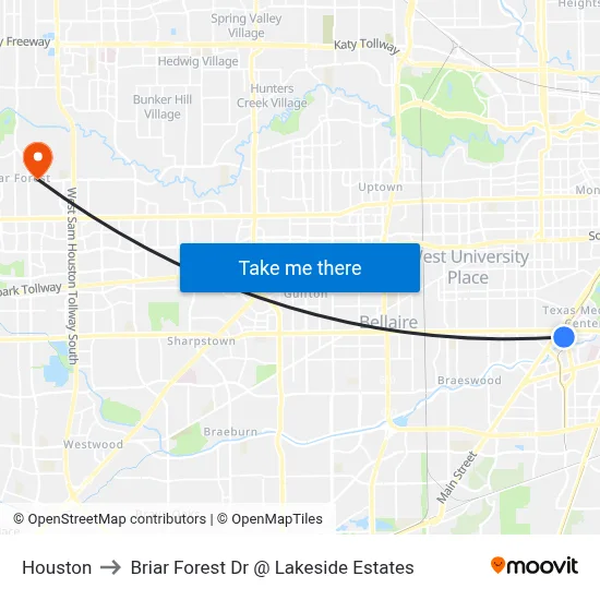 Houston to Briar Forest Dr @ Lakeside Estates map