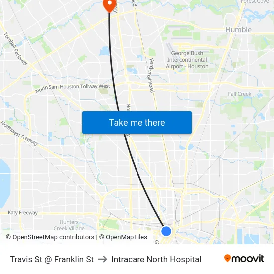 Travis St @ Franklin St to Intracare North Hospital map