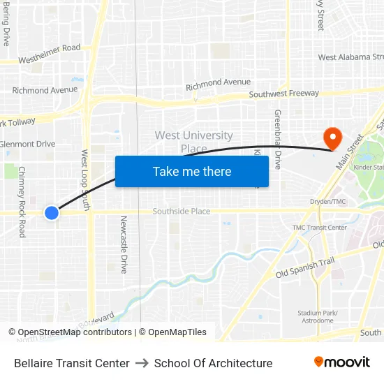 Bellaire Transit Center to School Of Architecture map