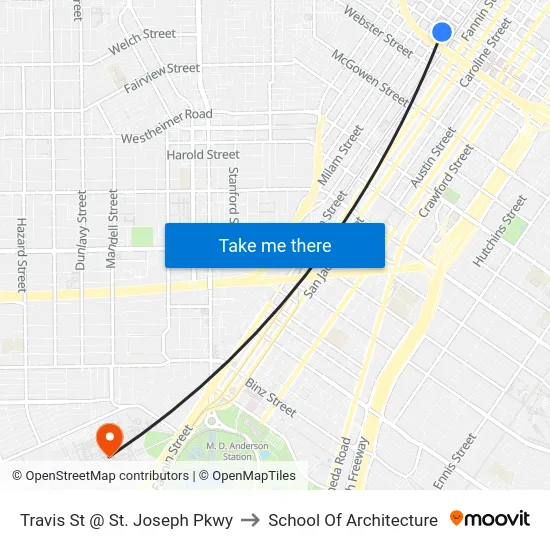 Travis St @ St. Joseph Pkwy to School Of Architecture map