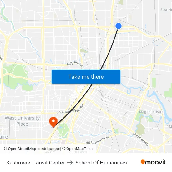Kashmere Transit Center to School Of Humanities map