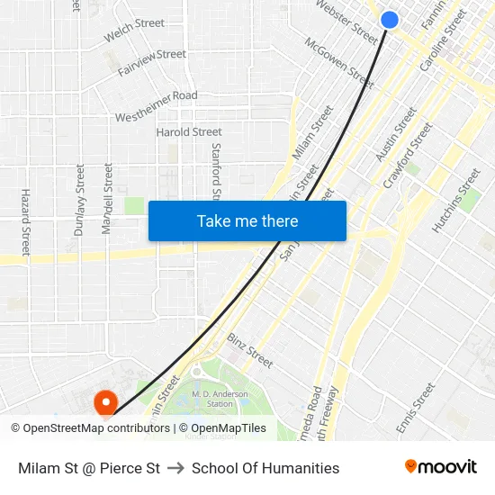 Milam St @ Pierce St to School Of Humanities map