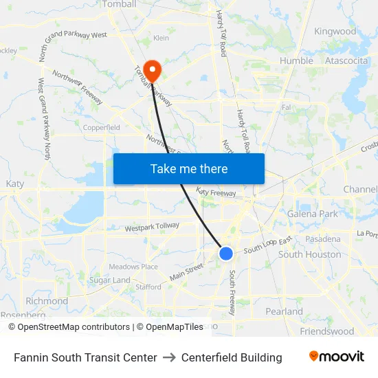 Fannin South Transit Center to Centerfield Building map