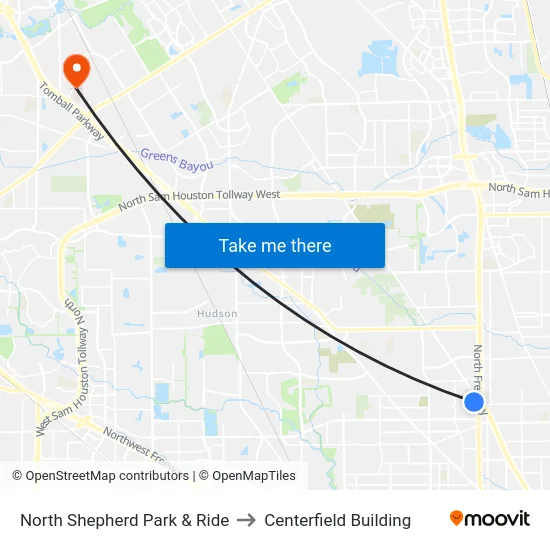 North Shepherd Park & Ride to Centerfield Building map