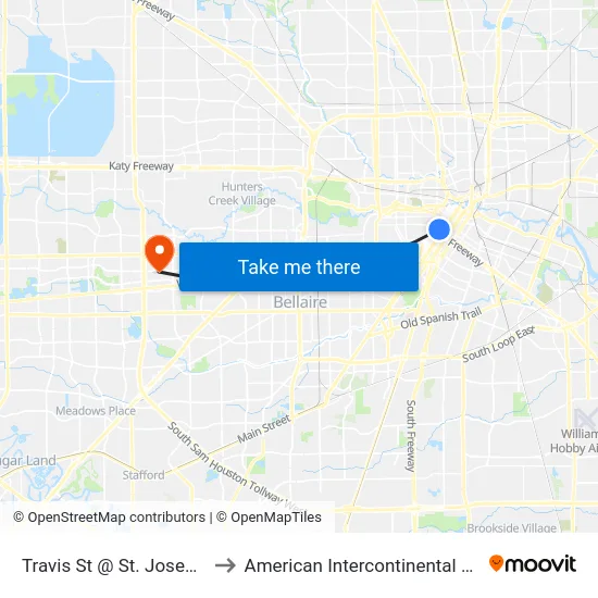 Travis St @ St. Joseph Pkwy to American Intercontinental University map