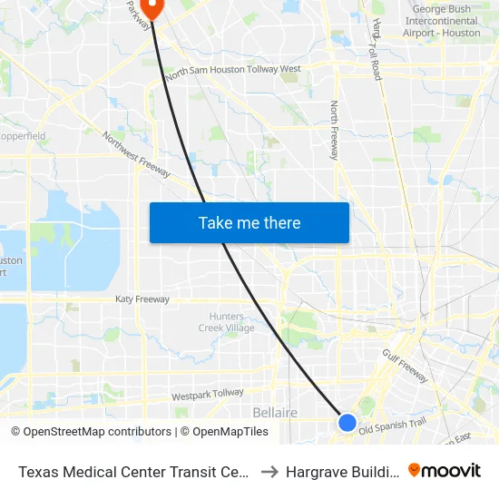 Texas Medical Center Transit Center to Hargrave Building map