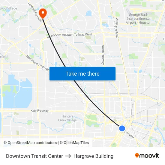 Downtown Transit Center to Hargrave Building map