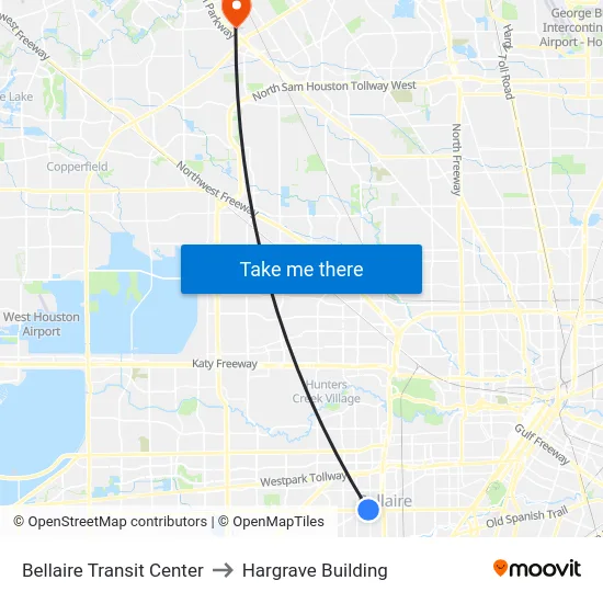 Bellaire Transit Center to Hargrave Building map