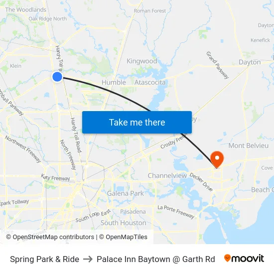 Spring Park & Ride to Palace Inn Baytown @ Garth Rd map
