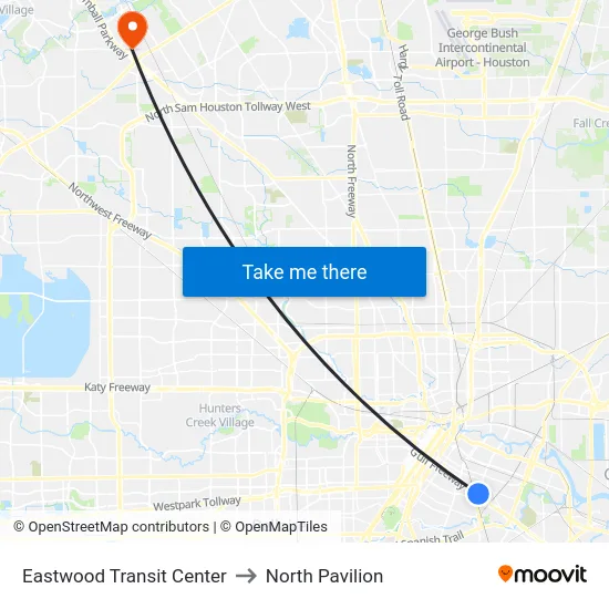 Eastwood Transit Center to North Pavilion map