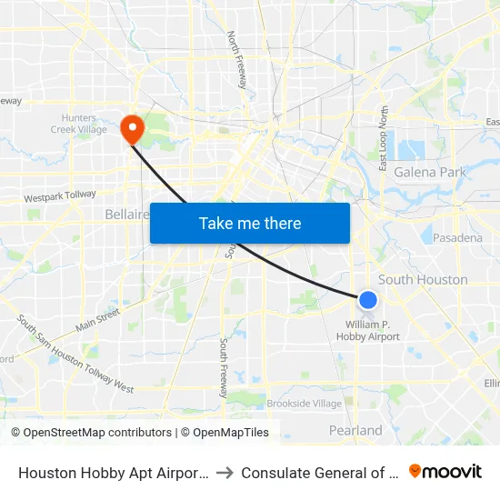 Houston Hobby Apt Airport HOU to Consulate General of Brazil map