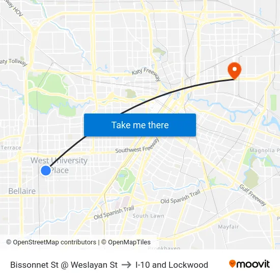 Bissonnet St @ Weslayan St to I-10 and Lockwood map