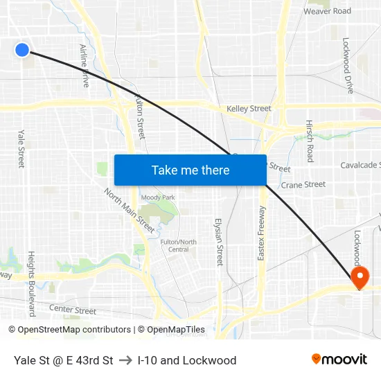 Yale St @ E 43rd St to I-10 and Lockwood map