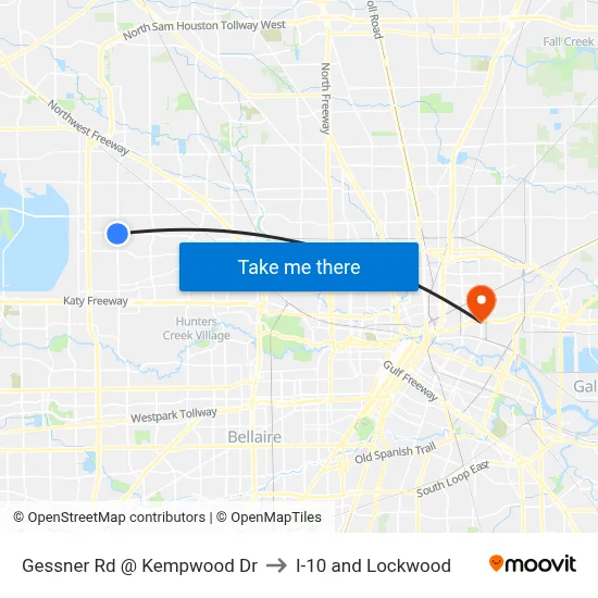 Gessner Rd @ Kempwood Dr to I-10 and Lockwood map