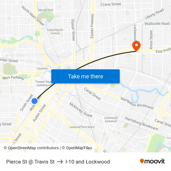Pierce St @ Travis St to I-10 and Lockwood map