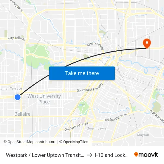 Westpark / Lower Uptown Transit Center to I-10 and Lockwood map