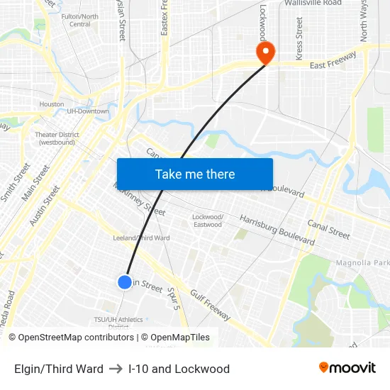 Elgin/Third Ward to I-10 and Lockwood map