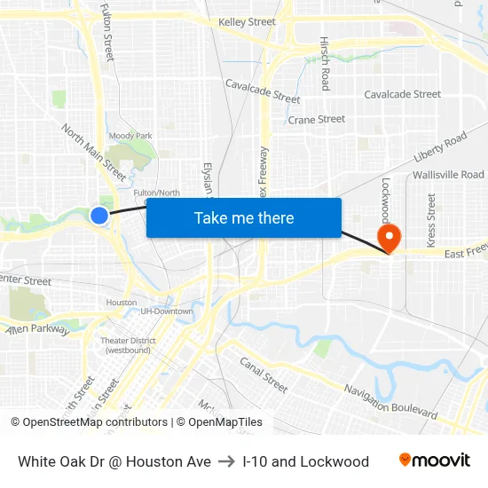 White Oak Dr @ Houston Ave to I-10 and Lockwood map