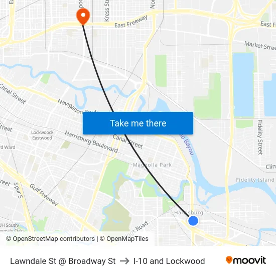 Lawndale St @ Broadway St to I-10 and Lockwood map