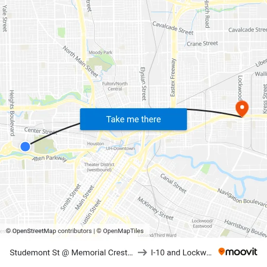 Studemont St @ Memorial Crest Blvd to I-10 and Lockwood map