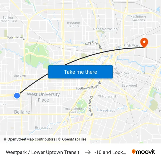 Westpark / Lower Uptown Transit Center to I-10 and Lockwood map