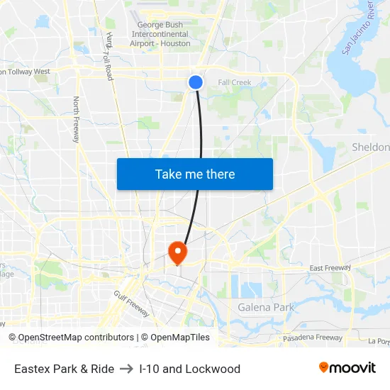 Eastex Park & Ride to I-10 and Lockwood map