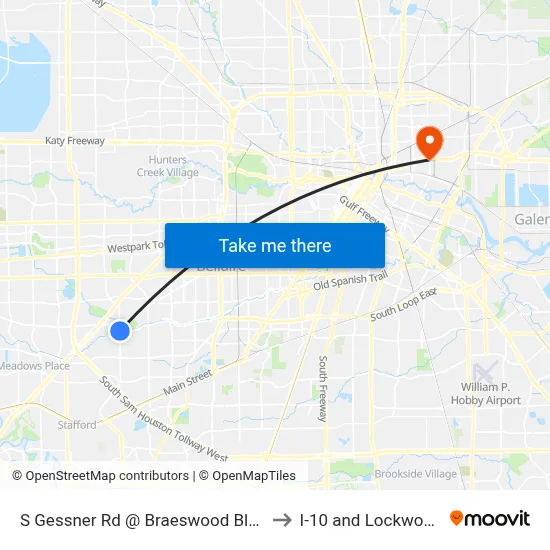 S Gessner Rd @ Braeswood Blvd to I-10 and Lockwood map