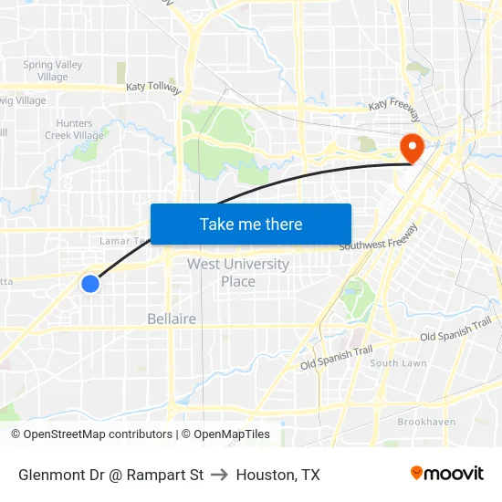 Glenmont Dr @ Rampart St to Houston, TX map