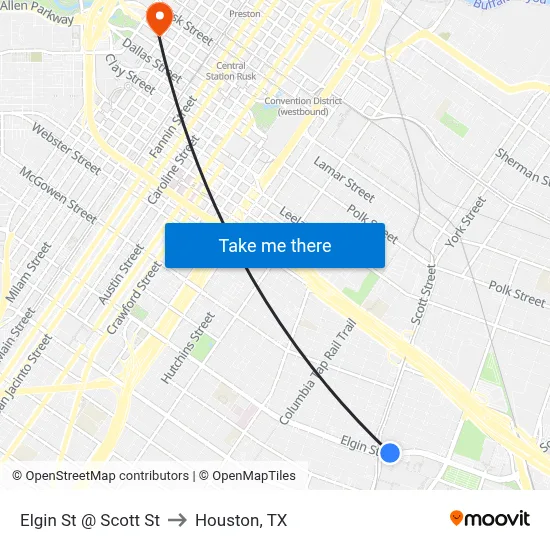 Elgin St @ Scott St to Houston, TX map