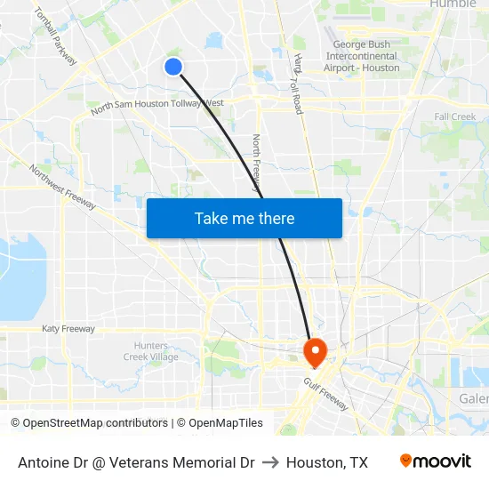 Antoine Dr @ Veterans Memorial Dr to Houston, TX map