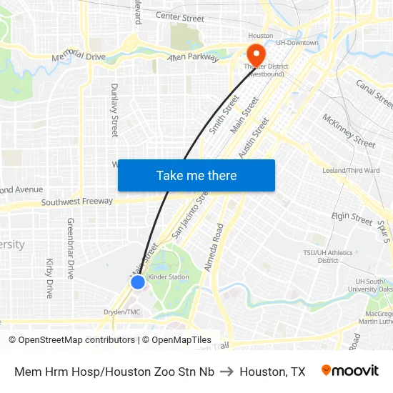 Mem Hrm Hosp/Houston Zoo Stn Nb to Houston, TX map