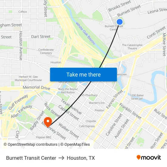 Burnett Transit Center to Houston, TX map
