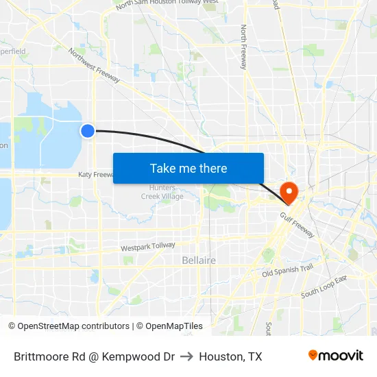 Brittmoore Rd @ Kempwood Dr to Houston, TX map