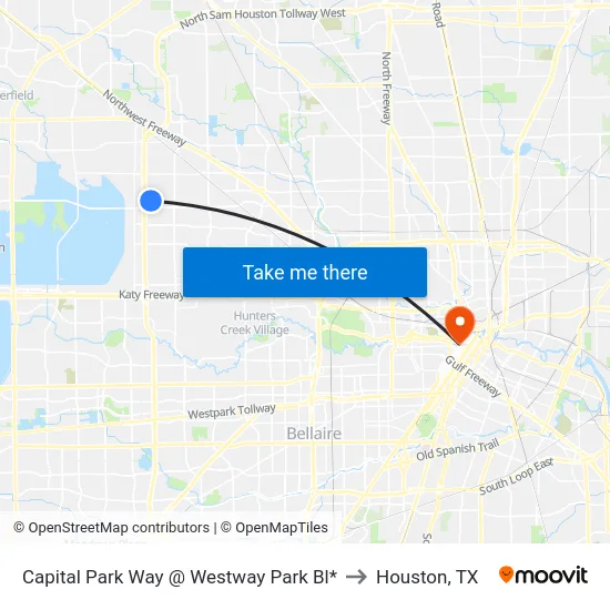 Capital Park Way @ Westway Park Bl* to Houston, TX map