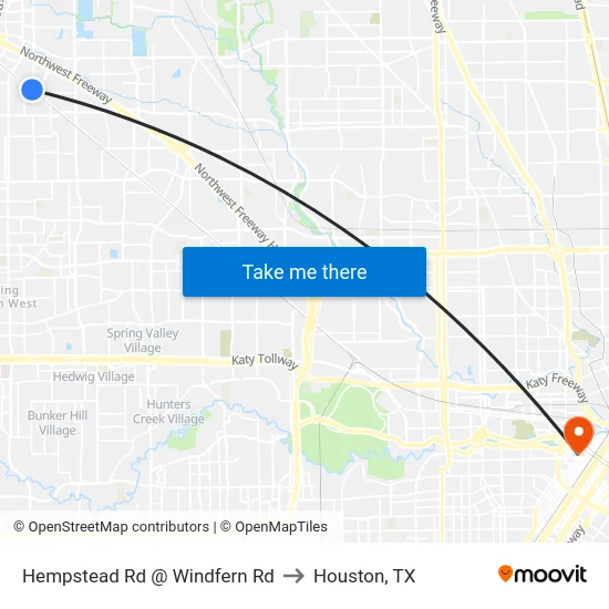 Hempstead Rd @ Windfern Rd to Houston, TX map
