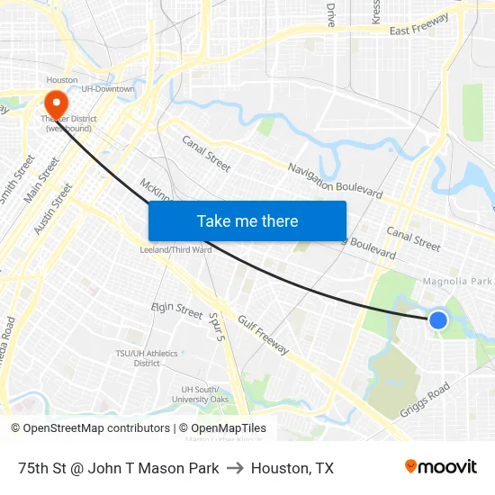 75th St @ John T Mason Park to Houston, TX map