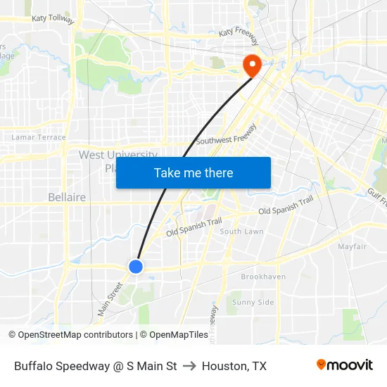Buffalo Speedway @ S Main St to Houston, TX map