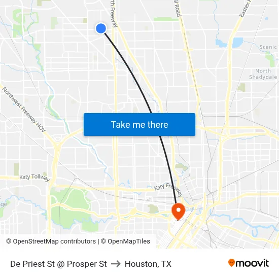 De Priest St @ Prosper St to Houston, TX map