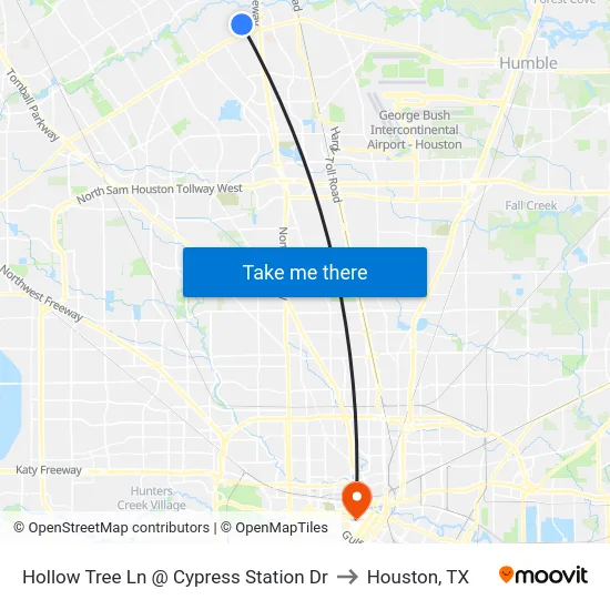 Hollow Tree Ln @ Cypress Station Dr to Houston, TX map