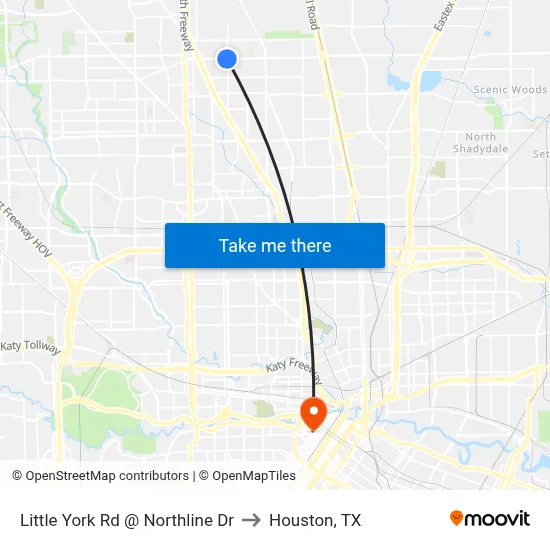 Little York Rd @ Northline Dr to Houston, TX map